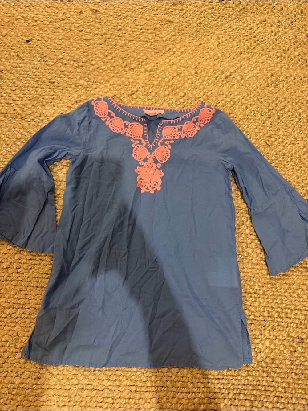 Lilly Pulitzer Blue Tunic with Pink Embroidered Yoke